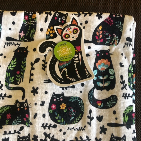 ⭐️New Colorful Cat Print Kitchen Towels Set of Two 100% Cotton - Picture 5 of 12